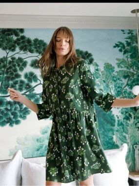 Tuckernuck Viridian Stamped Bouquets Royal Shirt Dress
